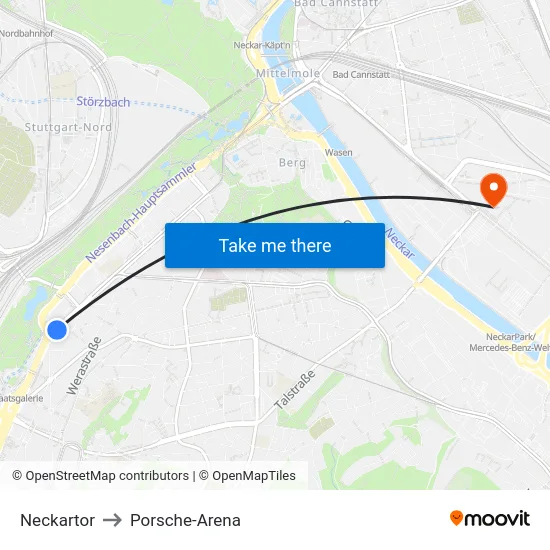 Neckartor to Porsche-Arena map