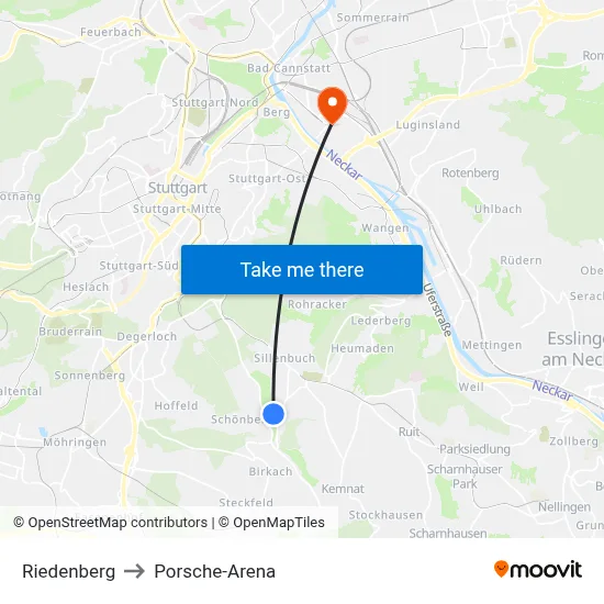 Riedenberg to Porsche-Arena map