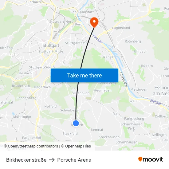 Birkheckenstraße to Porsche-Arena map