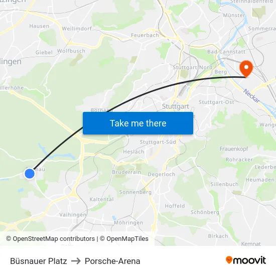 Büsnauer Platz to Porsche-Arena map