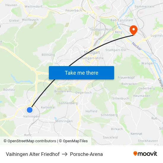Vaihingen Alter Friedhof to Porsche-Arena map