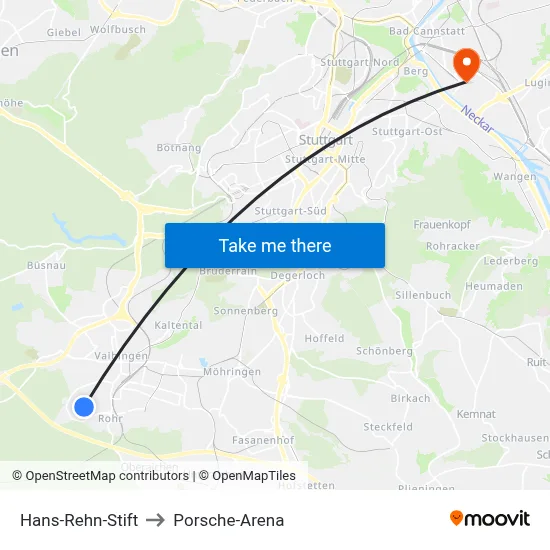 Hans-Rehn-Stift to Porsche-Arena map