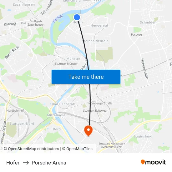 Hofen to Porsche-Arena map