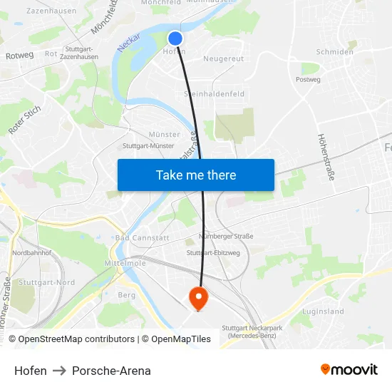 Hofen to Porsche-Arena map