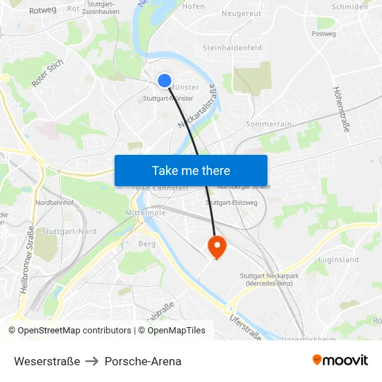 Weserstraße to Porsche-Arena map