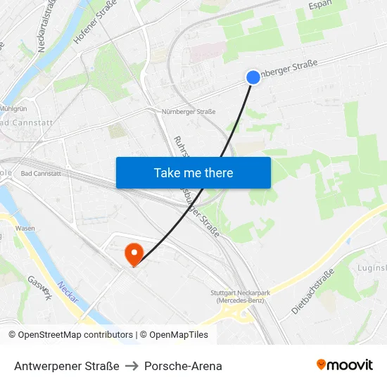 Antwerpener Straße to Porsche-Arena map