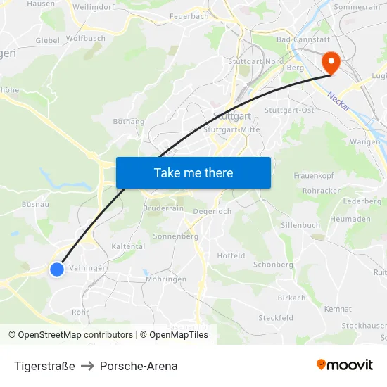 Tigerstraße to Porsche-Arena map
