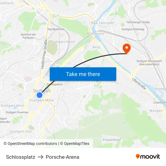 Schlossplatz to Porsche-Arena map