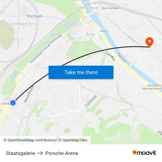 Staatsgalerie to Porsche-Arena map