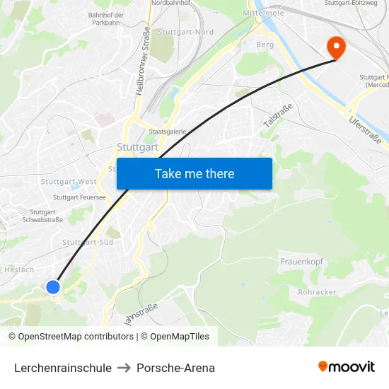 Lerchenrainschule to Porsche-Arena map