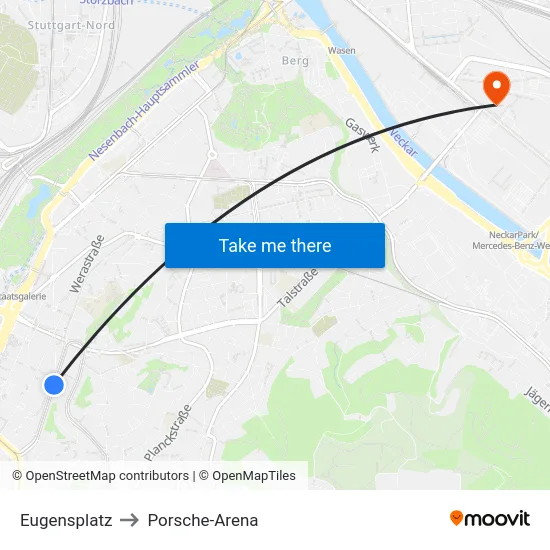 Eugensplatz to Porsche-Arena map