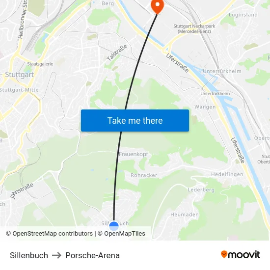 Sillenbuch to Porsche-Arena map