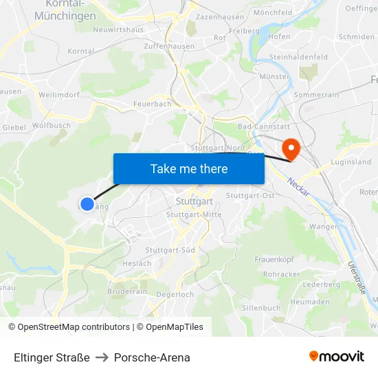 Eltinger Straße to Porsche-Arena map