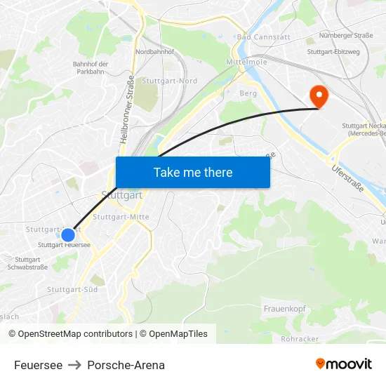 Feuersee to Porsche-Arena map