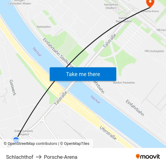 Schlachthof to Porsche-Arena map