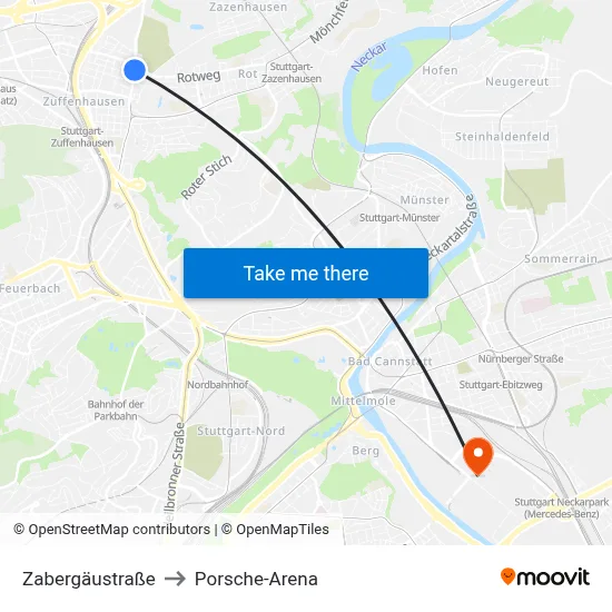 Zabergäustraße to Porsche-Arena map