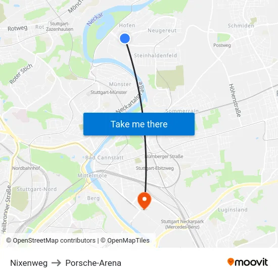 Nixenweg to Porsche-Arena map