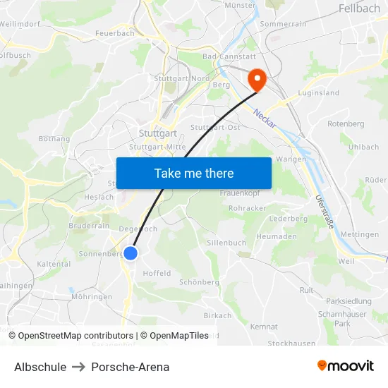 Albschule to Porsche-Arena map