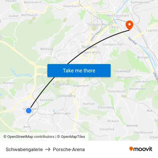 Schwabengalerie to Porsche-Arena map