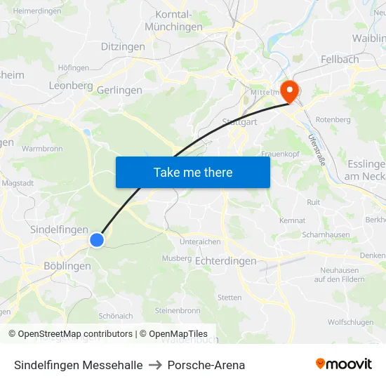 Sindelfingen Messehalle to Porsche-Arena map
