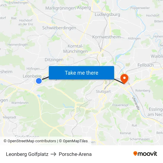 Leonberg Golfplatz to Porsche-Arena map