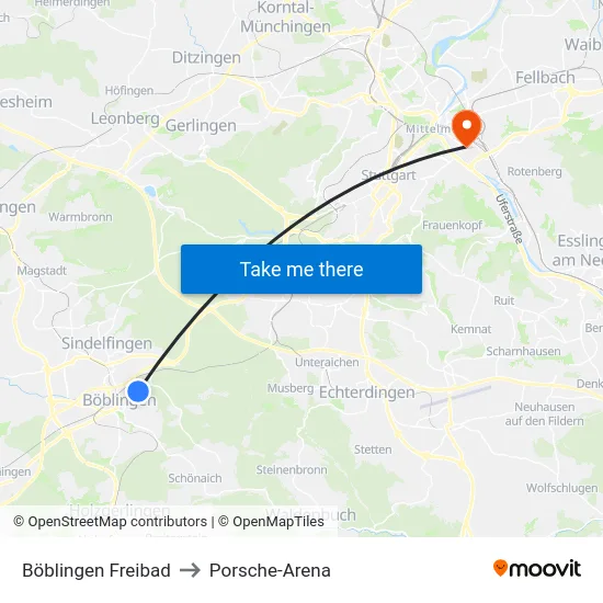 Böblingen Freibad to Porsche-Arena map
