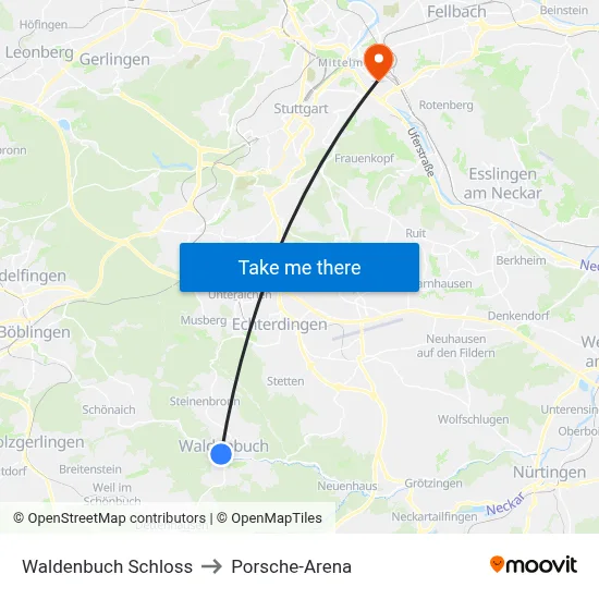 Waldenbuch Schloss to Porsche-Arena map