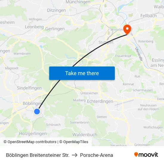 Böblingen Breitensteiner Str. to Porsche-Arena map