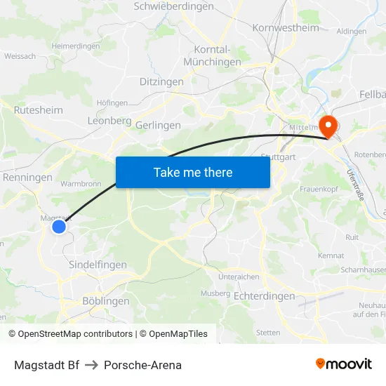 Magstadt Bf to Porsche-Arena map