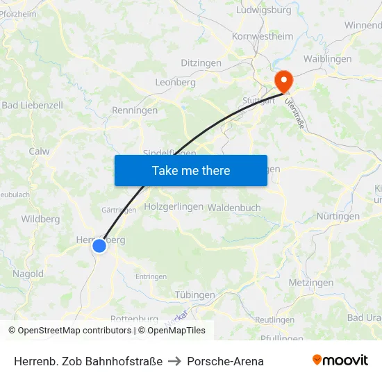 Herrenb. Zob Bahnhofstraße to Porsche-Arena map