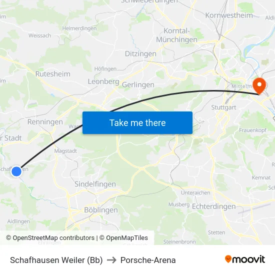 Schafhausen Weiler (Bb) to Porsche-Arena map