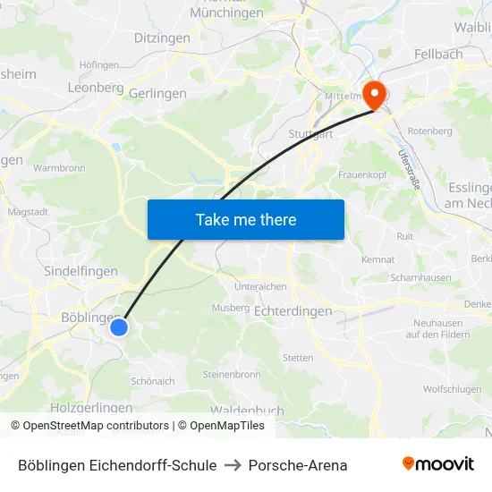 Böblingen Eichendorff-Schule to Porsche-Arena map