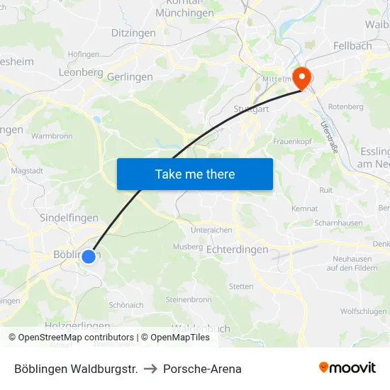 Böblingen Waldburgstr. to Porsche-Arena map