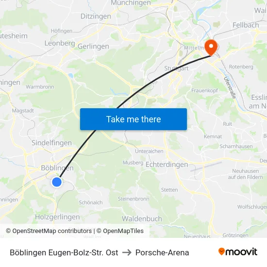 Böblingen Eugen-Bolz-Str. Ost to Porsche-Arena map