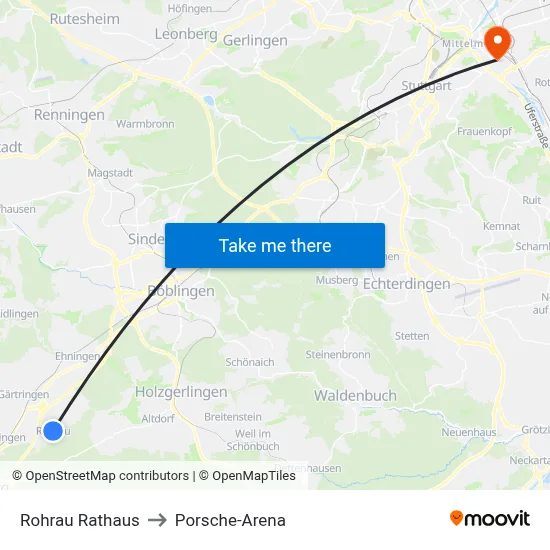 Rohrau Rathaus to Porsche-Arena map