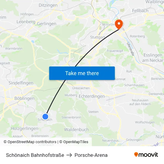 Schönaich Bahnhofstraße to Porsche-Arena map