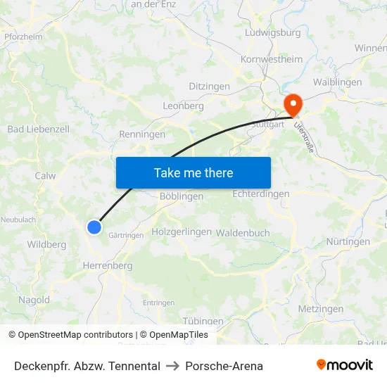 Deckenpfr. Abzw. Tennental to Porsche-Arena map
