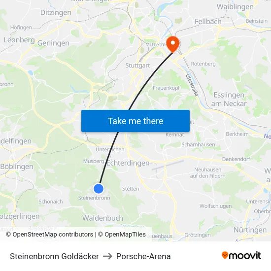 Steinenbronn Goldäcker to Porsche-Arena map