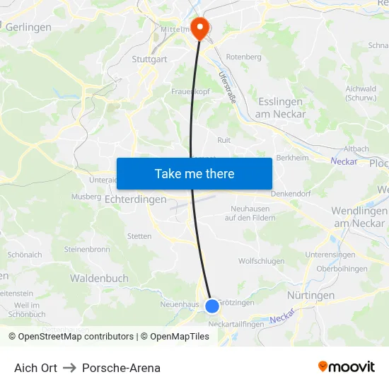 Aich Ort to Porsche-Arena map