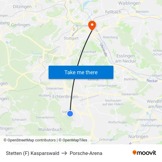 Stetten (F) Kasparswald to Porsche-Arena map