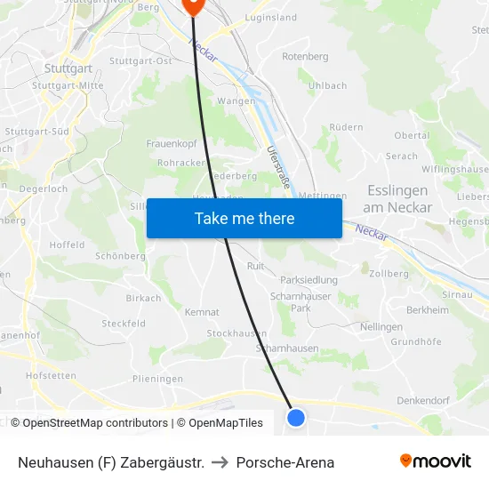 Neuhausen (F) Zabergäustr. to Porsche-Arena map