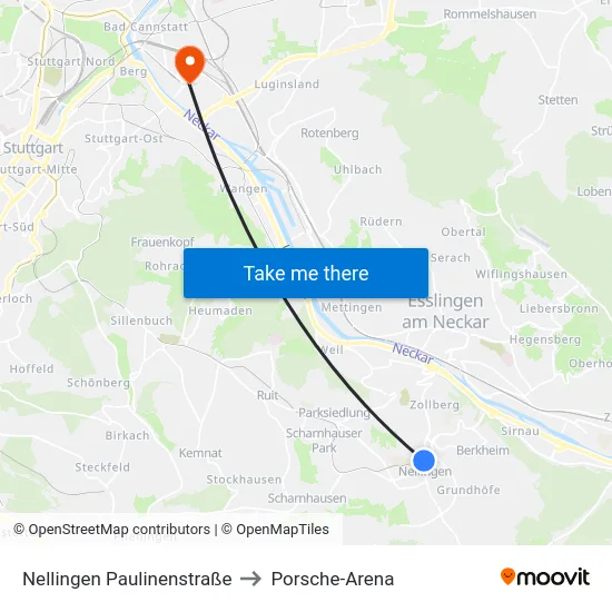 Nellingen Paulinenstraße to Porsche-Arena map