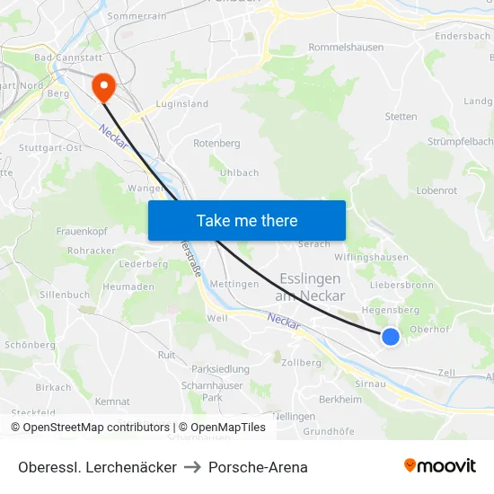 Oberessl. Lerchenäcker to Porsche-Arena map