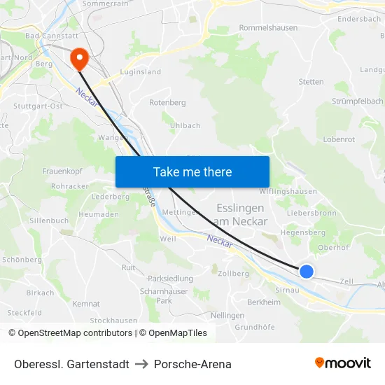 Oberessl. Gartenstadt to Porsche-Arena map