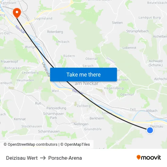 Deizisau Wert to Porsche-Arena map