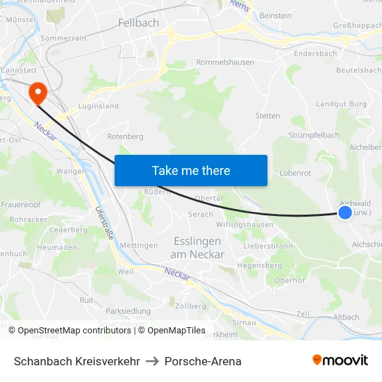 Schanbach Kreisverkehr to Porsche-Arena map