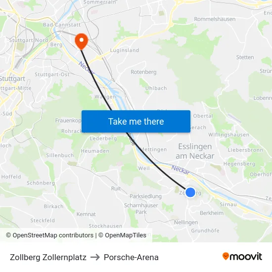 Zollberg Zollernplatz to Porsche-Arena map