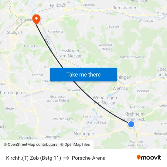 Kirchh.(T) Zob (Bstg 11) to Porsche-Arena map