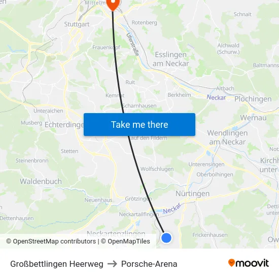 Großbettlingen Heerweg to Porsche-Arena map