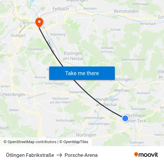 Ötlingen Fabrikstraße to Porsche-Arena map